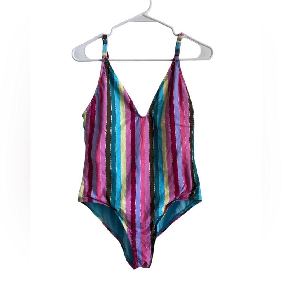 Gibson + Latimer Multicolor Striped One-Piece Swimsuit